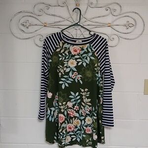 EGY LONG SLEEVER, FLORAL, STRIPE, SOFT KNIT, MINI DRESS, TUNIC TOP